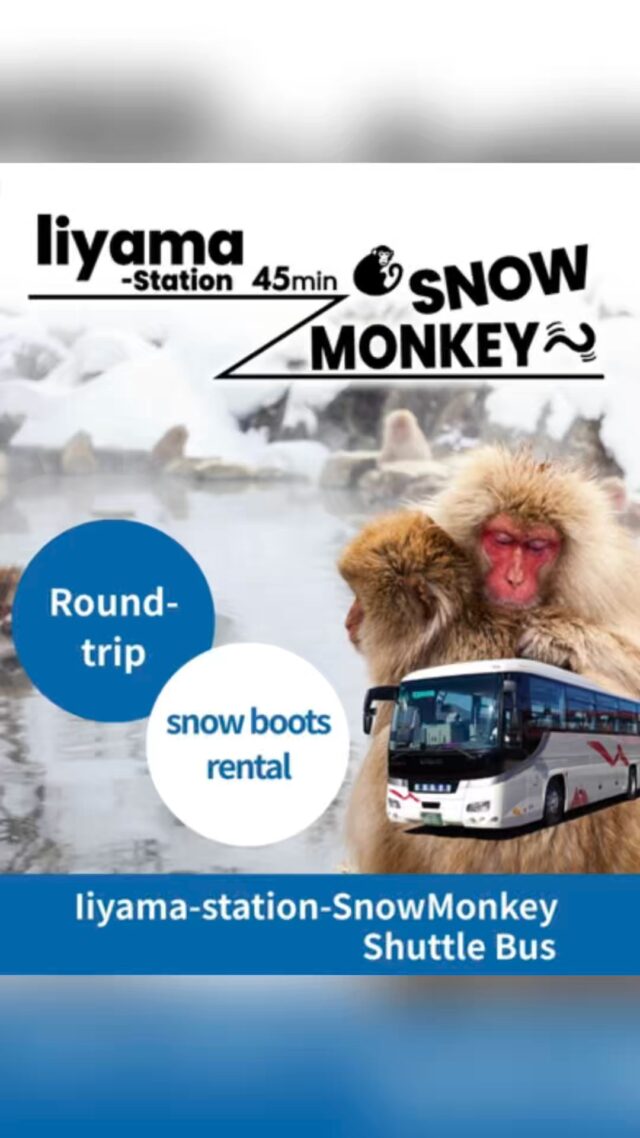 Experience the magic of the Japanese Snow Monkeys! 🐒♨️❄️Planning a trip to Tokyo or Kanazawa? Don’t miss this iconic winter experience!The Iiyama Monkey Bus is the easiest way to reach the Jigokudani Snow Monkey Park:🚄 111 mins from Tokyo Station🚄 75 mins from Kanazawa Station🚌 45 mins shuttle bus from Iiyama Station✨ Special Perks: ✅ Round-trip shuttle service ✅ Snow boots rental included! (Stay warm and safe on the trails!) 🥾📅 Operating daily in February! ⚠️ Advance reservation & credit card payment required.Book your seat now and make your winter trip unforgettable! ❄️✨ 👉https://skibus.jp/snowmonkey/#SnowMonkey #NaganoTravel #Iiyama #Kanazawa #TokyoDayTrip #JapanWinter #TravelTipsJapan #MonkeyBus